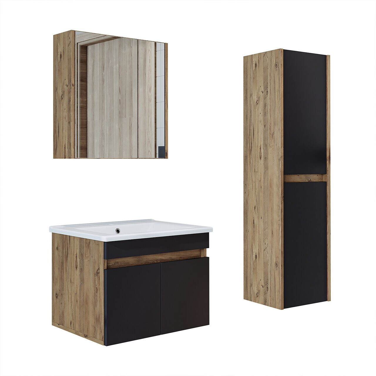 Set Dulap de Baie cu Chiuvetă și Oglindă (3 Piese), Hanah Home, 1905, MDF-LAM, Pin Atlantic / Antracit — imaginea 6
