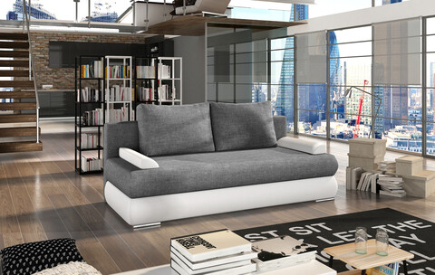 Canapea extensibila 3 locuri ELTAP, Milo, 213x95x90 cm, lemn/poliester, gri inchis/alb
