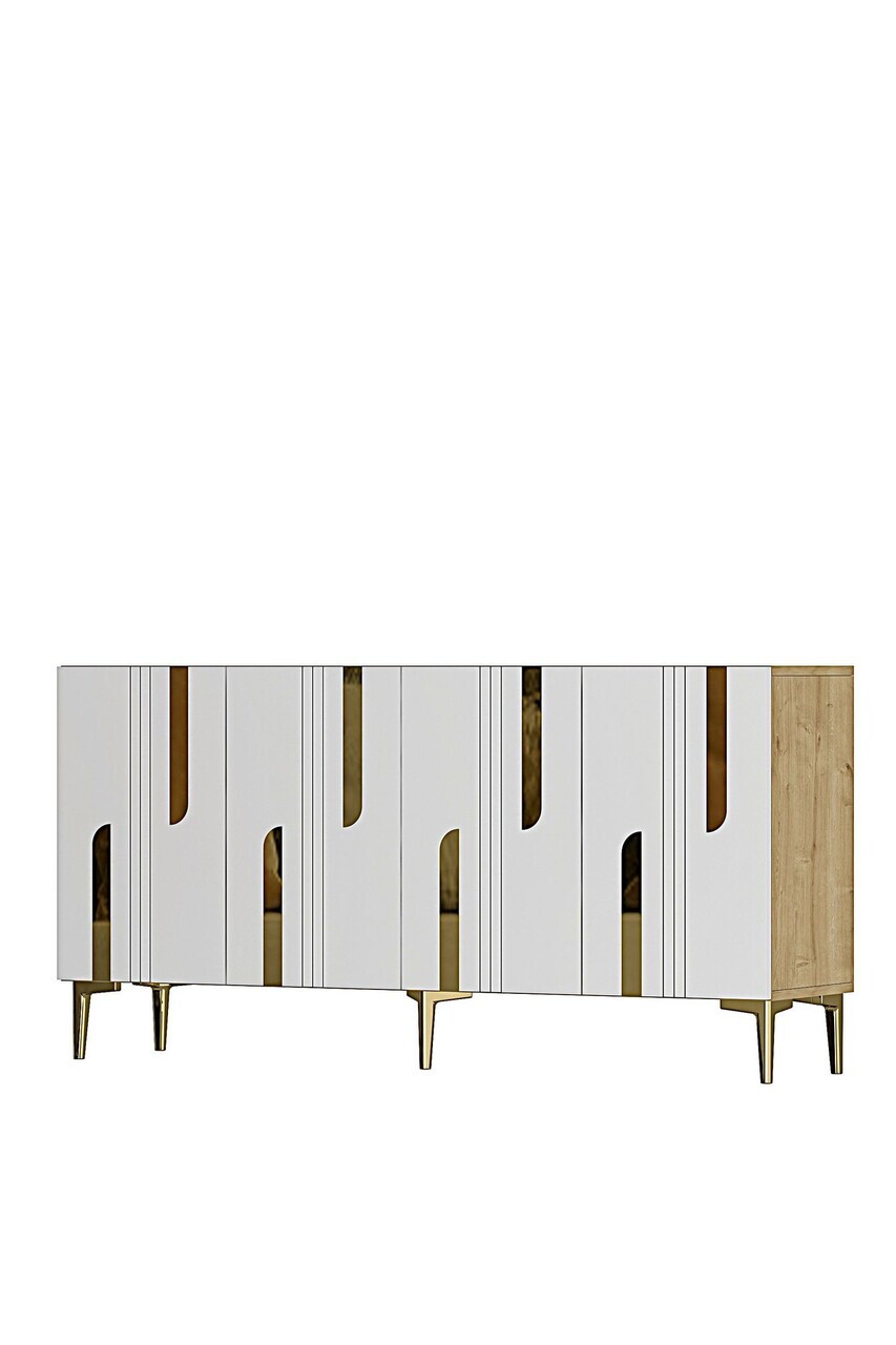 Consola, Hanah Home, Nota 150, 150x75x32 cm, Stejar Safir / Alb / Auriu — imaginea 4