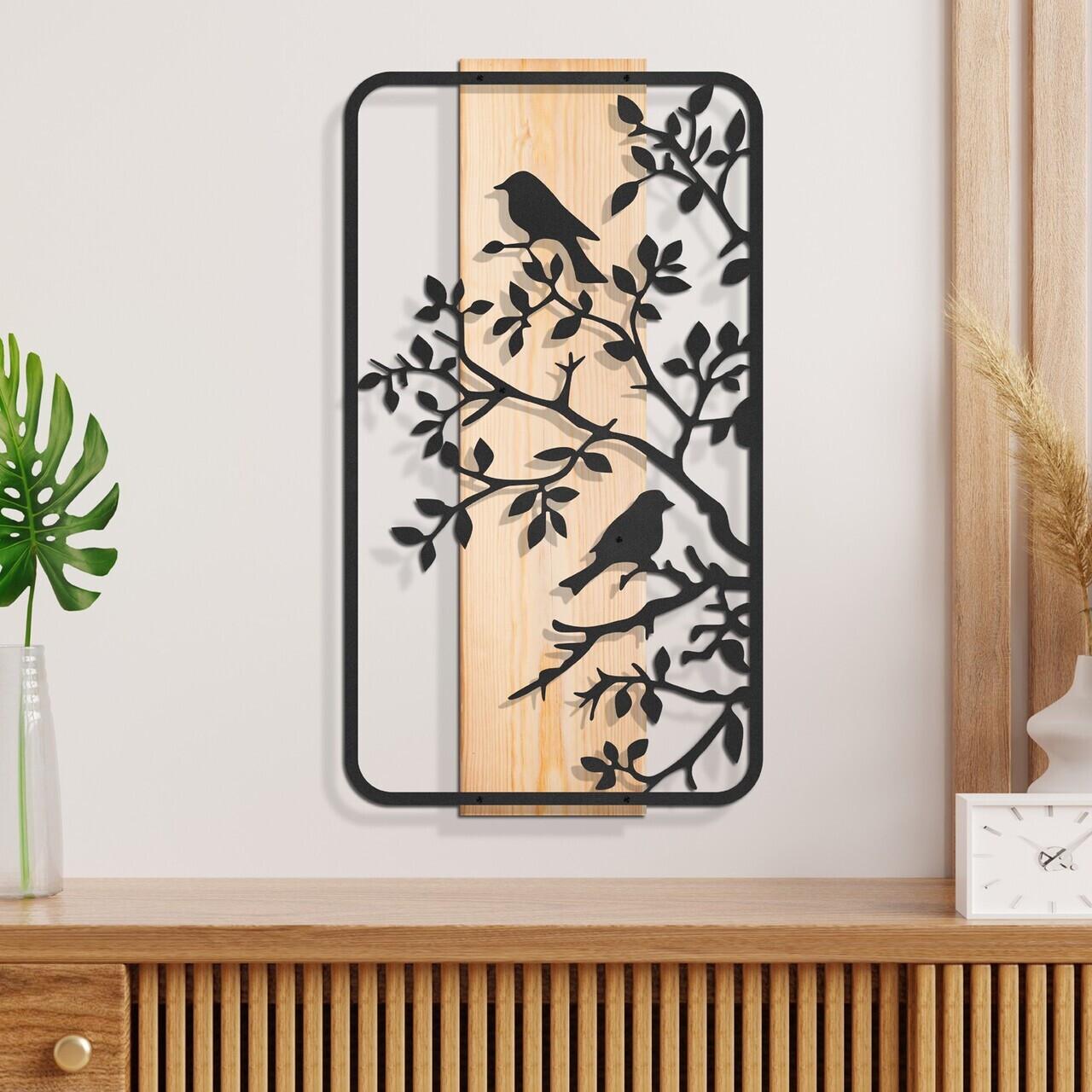 Decoratiune de perete, Nidra, Cadru: Lemn (Grosime: 2 cm), Natural/Negru — imaginea 3