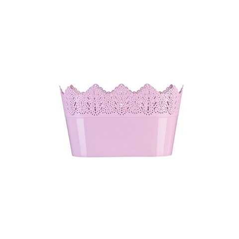 Jardiniera Koronka dantelata, plastic, 27x15x16 cm, roz