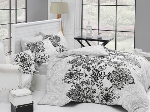 Lenjerie de pat pentru o persoana, 3 piese, 100% bumbac ranforce, Nazenin Home, Luxury Grey, alb/gri