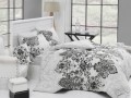 Lenjerie de pat pentru o persoana, 3 piese, 100% bumbac ranforce, Nazenin Home, Luxury Grey, alb/gri