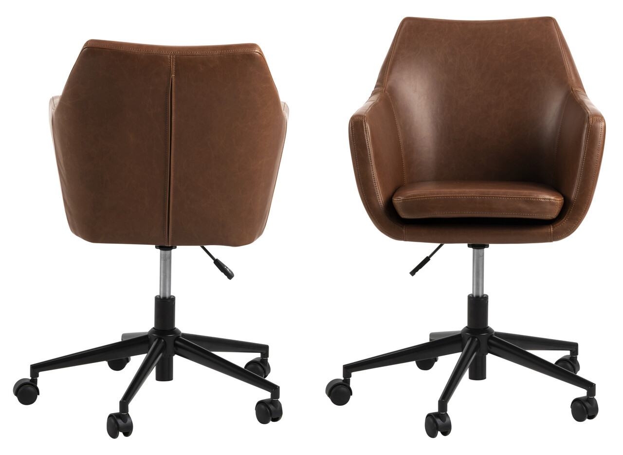 Scaun de birou Nora, Actona, 58x58x91 cm, rotativ, piele ecologica/otel, brandy - view 2