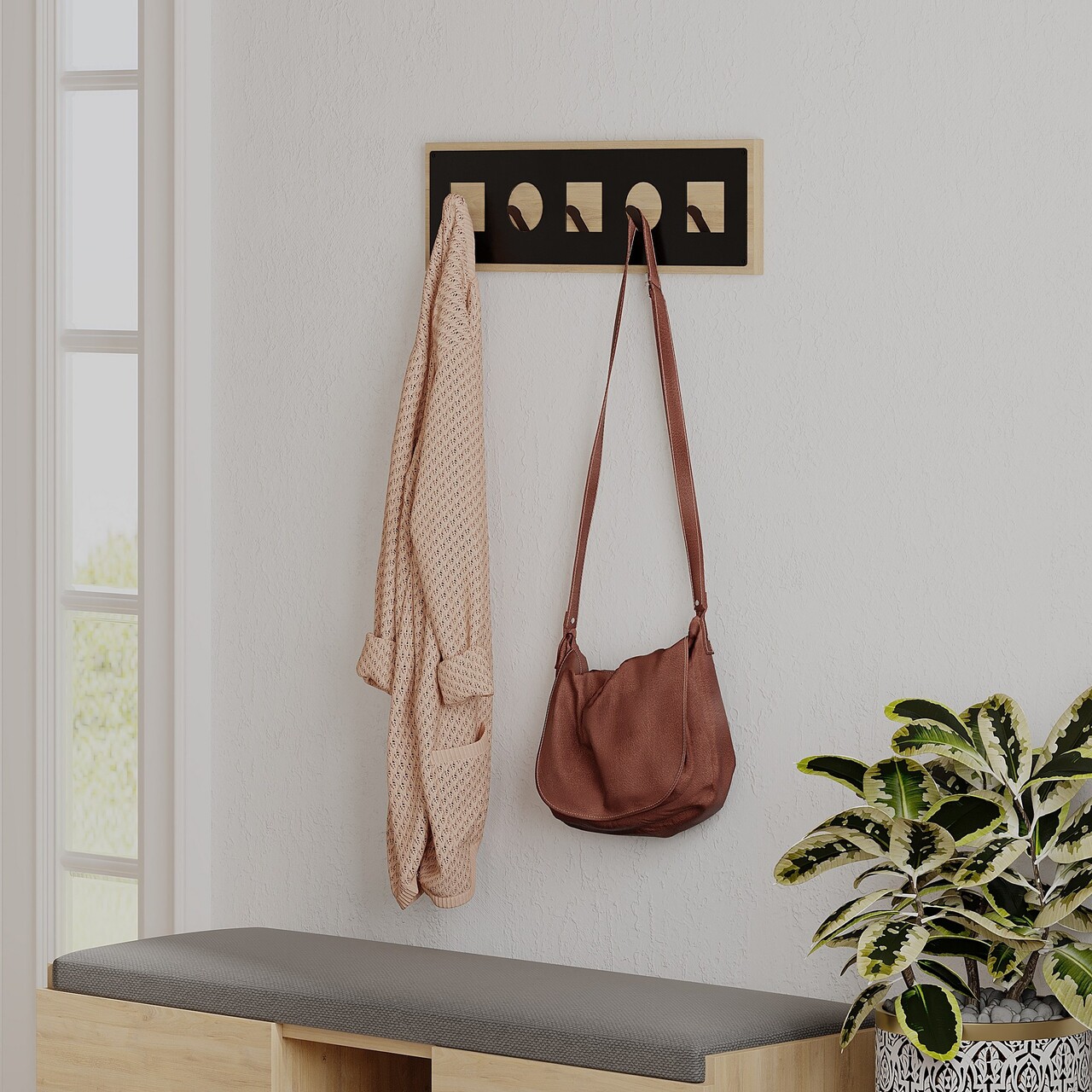 Umeras, Decortie, Icon Hanger, 54.2x16x2 cm, PAL, Stejar - 2 | YEO