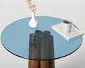 Masuta de cafea, Neostill, Thales Walnut, Albastru, 50x50x50 cm, Sticla temperata, Nuc / Albastru