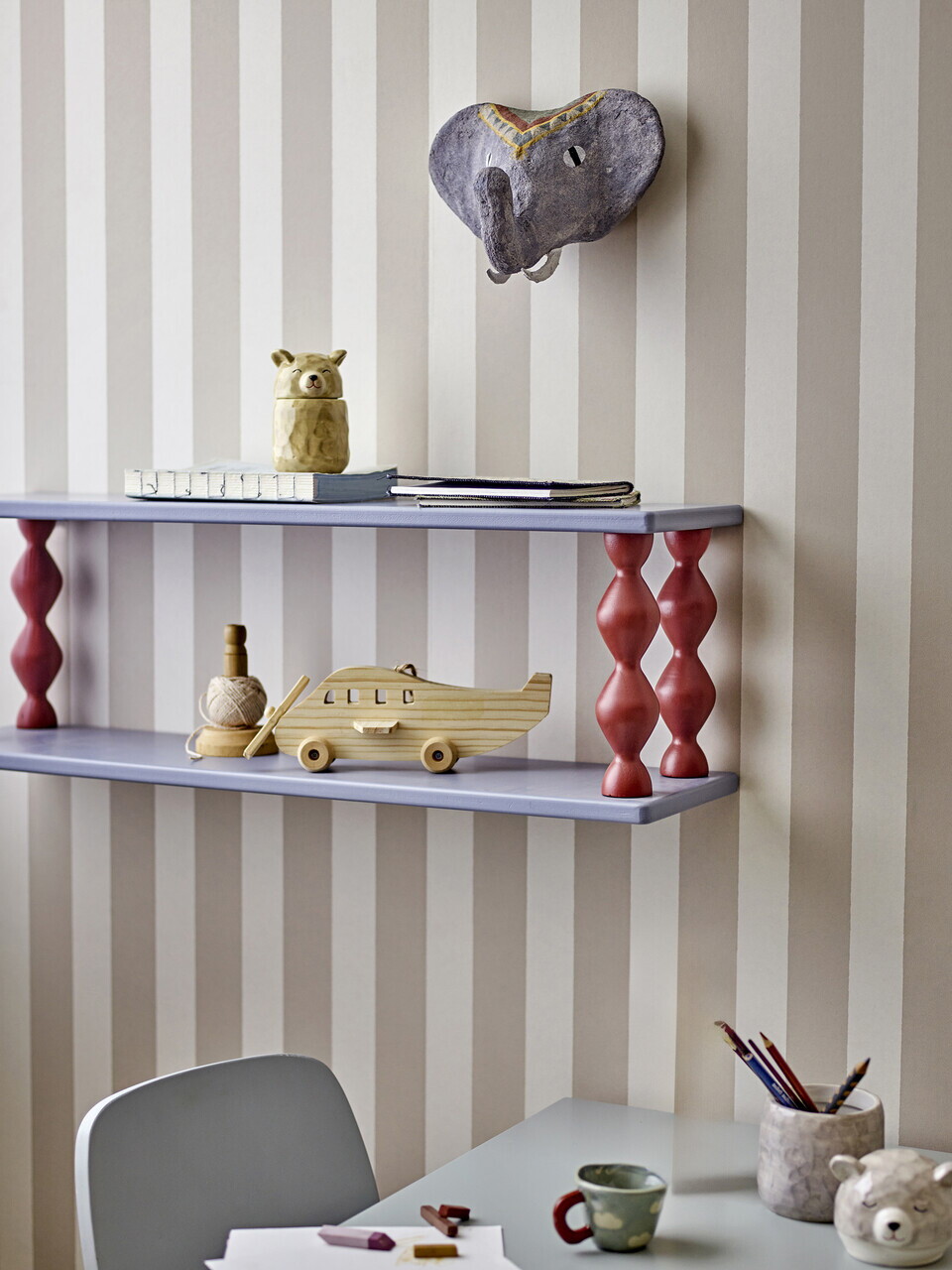 Raft de perete, Bloomingville, Bibiola, 80x20x26 cm, MDF/lemn de brad, albastru — imaginea 2