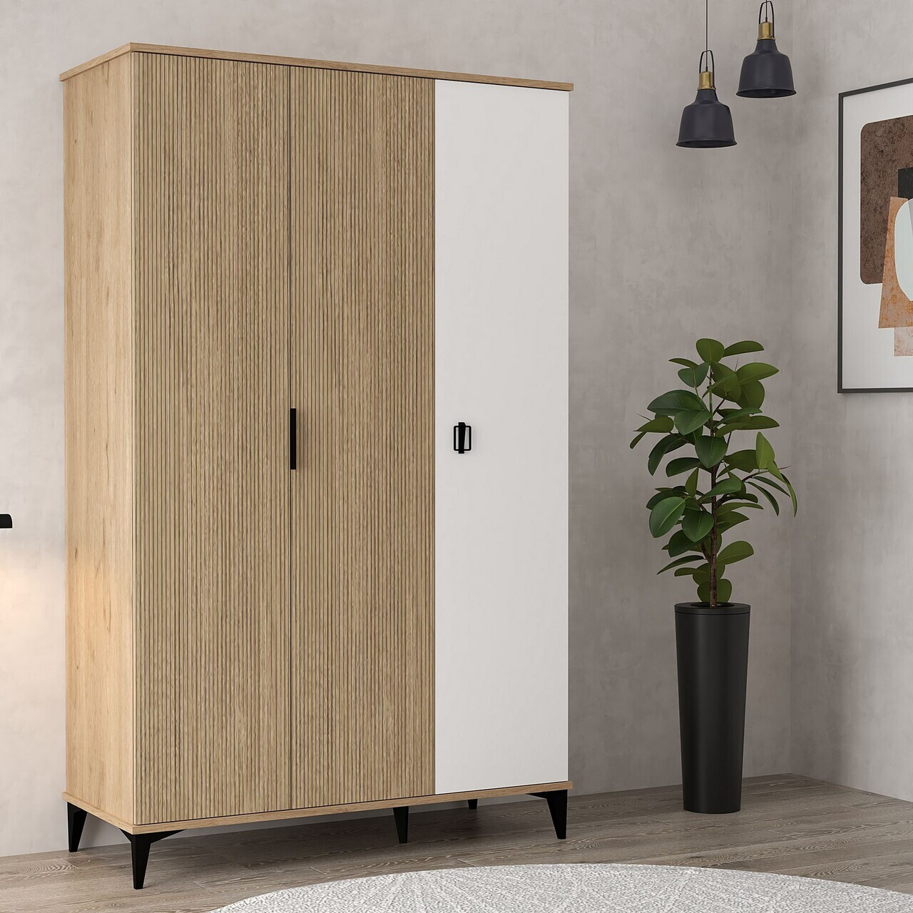 Dulap pentru haine, Hanah Home, Neva 6304, PAL, Stejar / Alb — imaginea 4