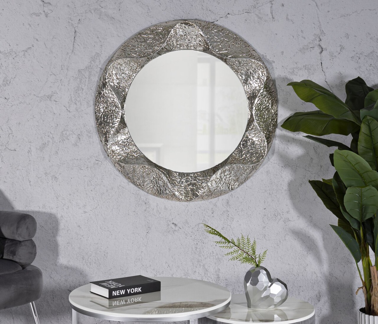 Oglinda de perete Argelux Round, Mauro Ferretti, 104 cm, fier/MDF, argintiu - 2 | YEO