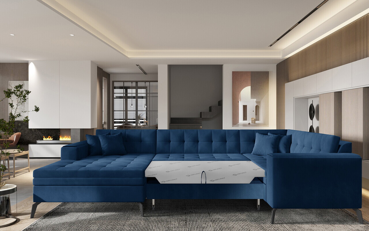 Coltar extensibil stanga 5 locuri ELTAP, MON-LT-40NU, Montez, 340x180x93 cm, lemn/poliester, albastru inchis - view 2