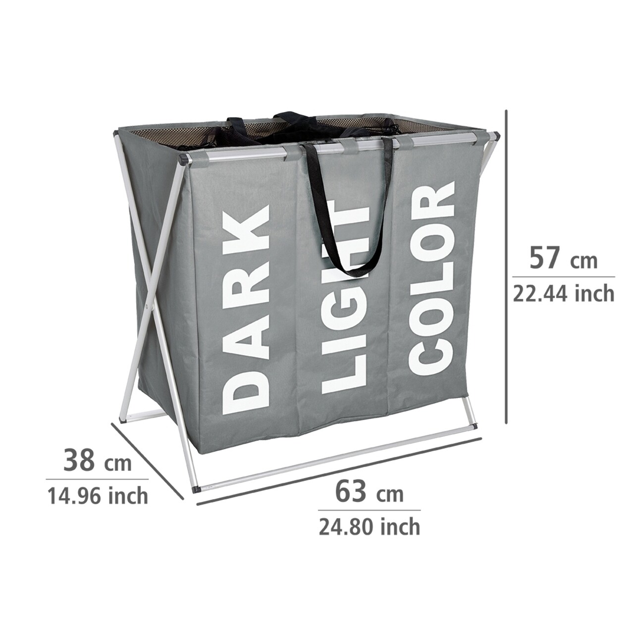 Cos de rufe cu 3 compartimente, Wenko, Trio, 129 L, 63 x 57 x 38 cm, poliester/aluminiu, gri - 1 | YEO