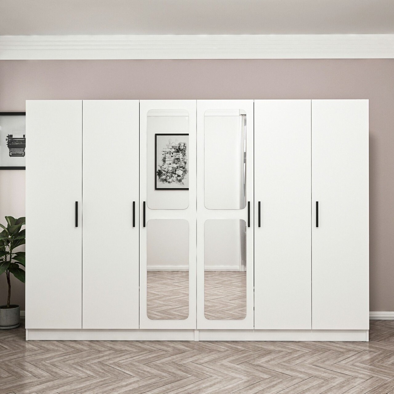 Dulap pentru haine, Minerva, Kale, 270x210x52 cm, PAL, Alb - 1 | YEO