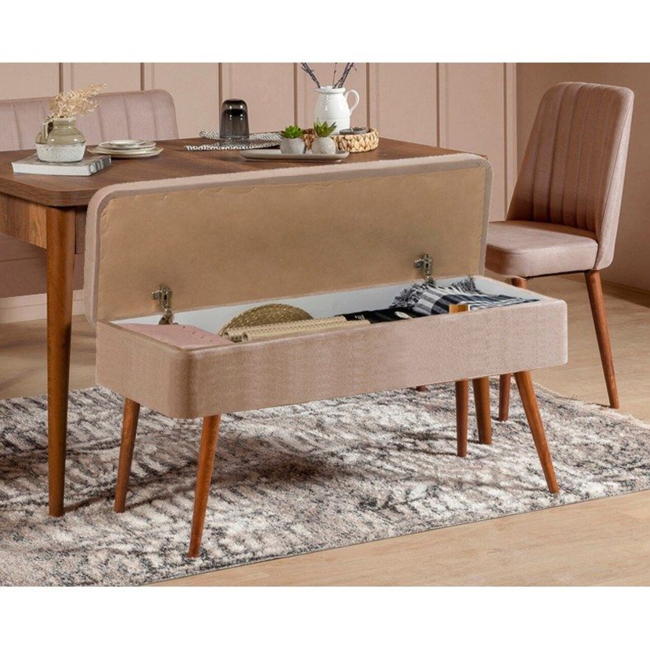 Set masa extensibila si scaune, Hanah Home, Vina 0900, Nuc / Piatra - imagine 2