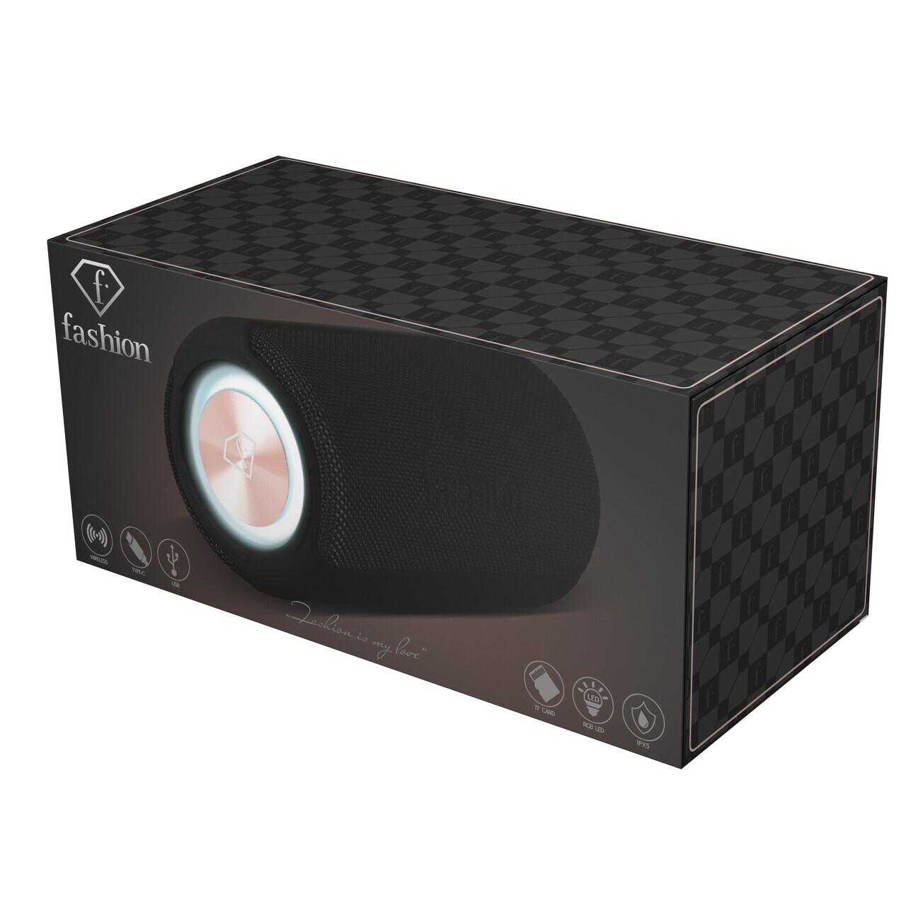 Boxa Bluetooth M Fashion TV, Matte Black-Rose Gold, 8.5x8.9x21 cm, negru - imagine 10