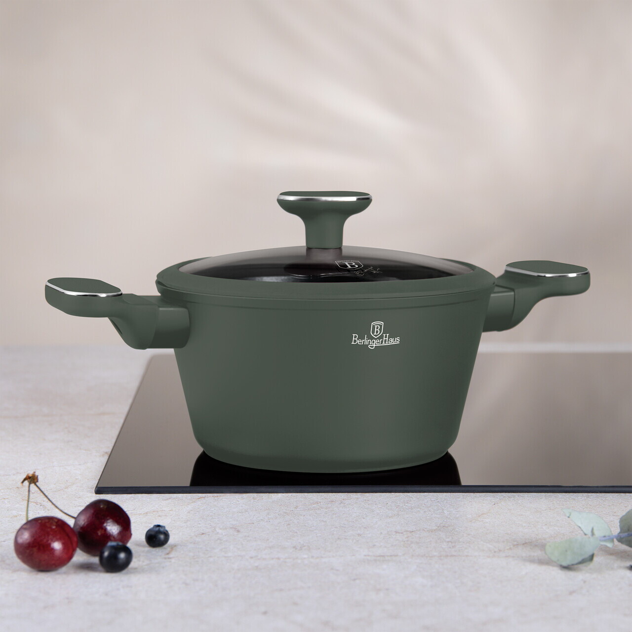 Oala cu capac Berlinger Haus, Matte Green, 20 cm, 2.5 L, aluminiu forjat, verde mat - imagine 8