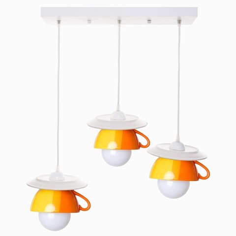 Lustra afternoon tea triple crazy, deco republic, e27, 1x60w, ceramica, galben/portocaliu