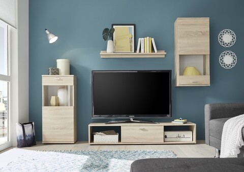 Mobilier pentru living, Cena Sonoma, 1 x polita, 1 x comoda, 1 x dulap, 1 x dulap suspendat, PAL, bej