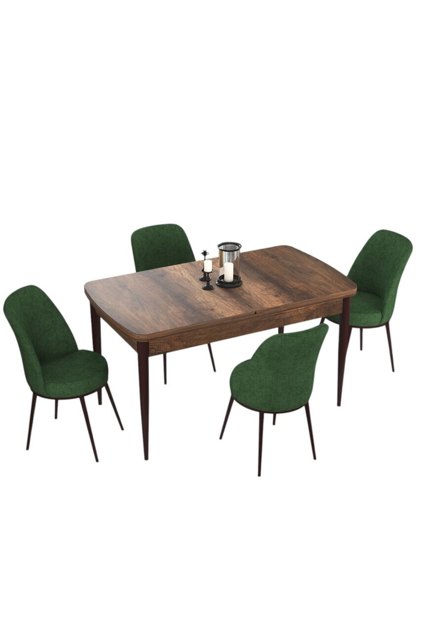 Set masa extensibila si scaune (5 piese), Hanah Home, Via, Model baroc din lemn / Verde kaki — imaginea 2
