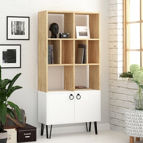 Biblioteca Bene, Decortie, 80x30x166, alb/bej