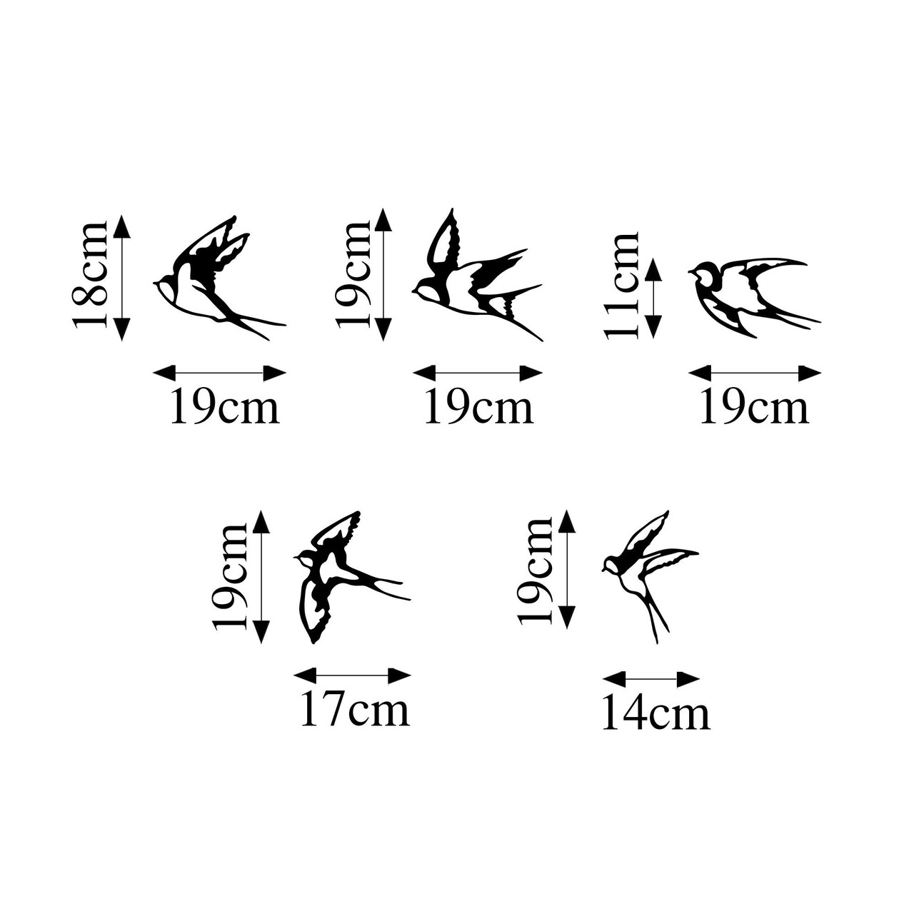 Decoratiune de perete, Swallows, Dimensiune: 18 x 19 cm (1 bucată), Negru - imagine 7