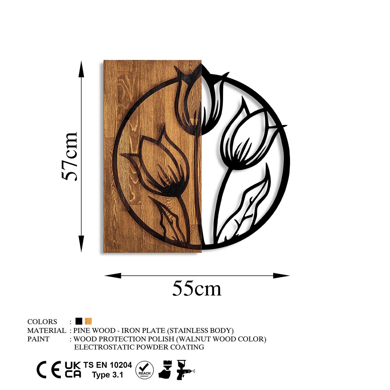 Decoratiune de perete, Tulips, Dimensiuni: 56 x 57 cm, Nuc / Negru - view 6