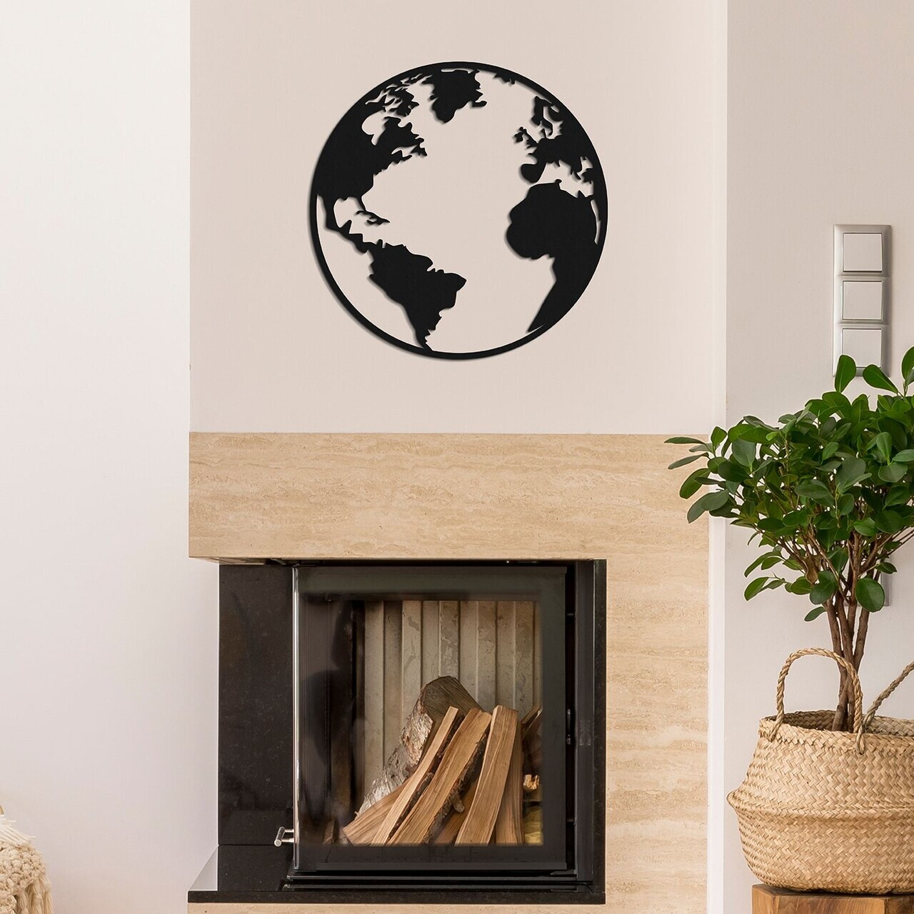 Decoratiune de perete, World, Metal, Grosime: 1,2 mm, Negru — imaginea 3