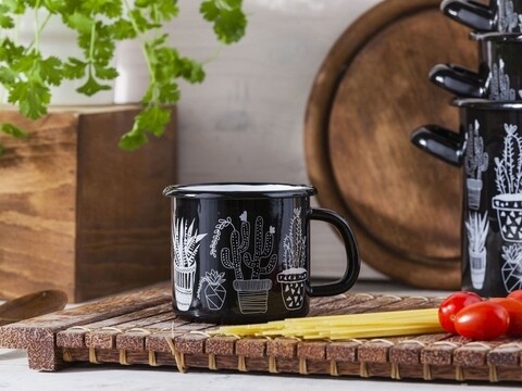Cana emailata Cactus, Silesia, Ø9 cm, 450 ml, negru