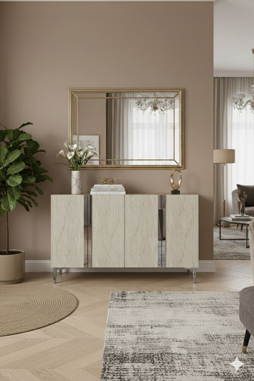 Consola, Hanah Home, Anka 120, 120x75x32 cm, PAL, White / Travertine / Silver — imaginea 3