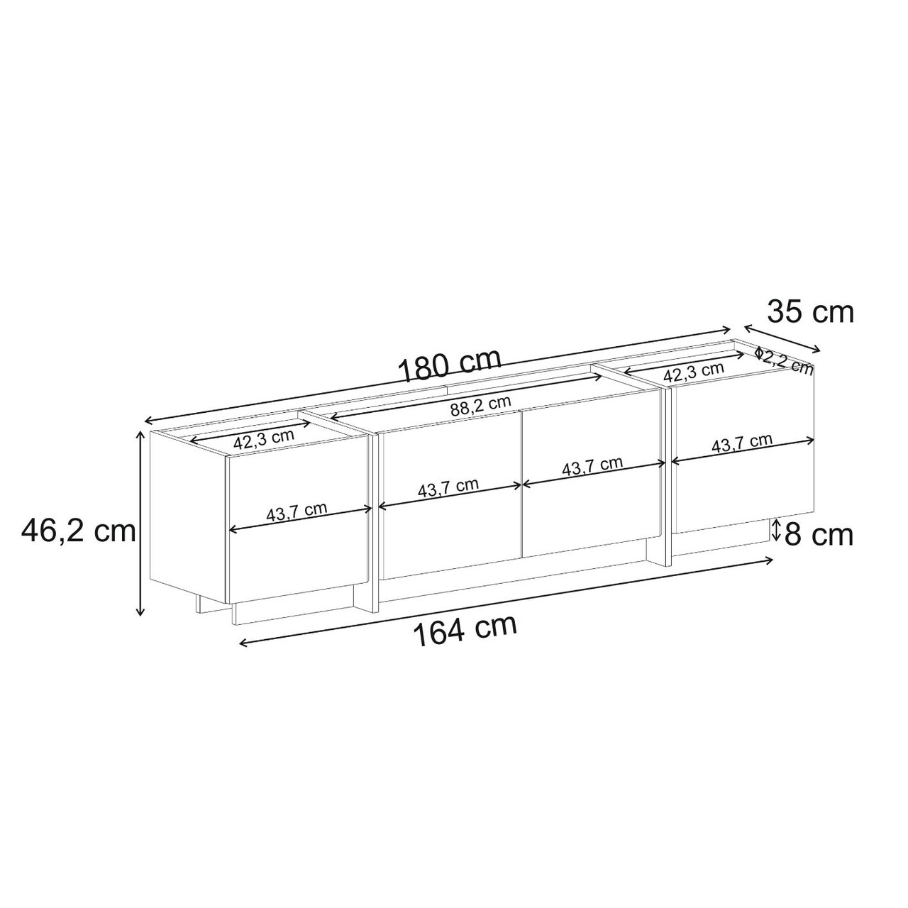 Comoda TV, Nordure, Lowen, 180x46x35 cm, Antracit / Negru - imagine 9