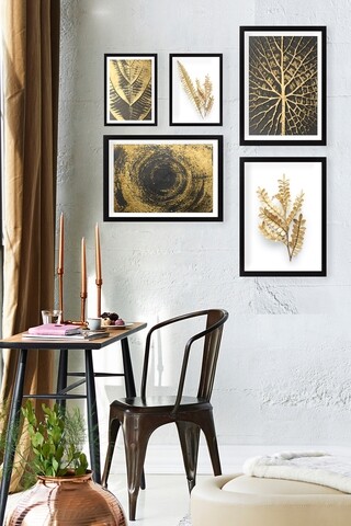 Set 5 tablouri decorative nature gold, tablo center, mdf, multicolor