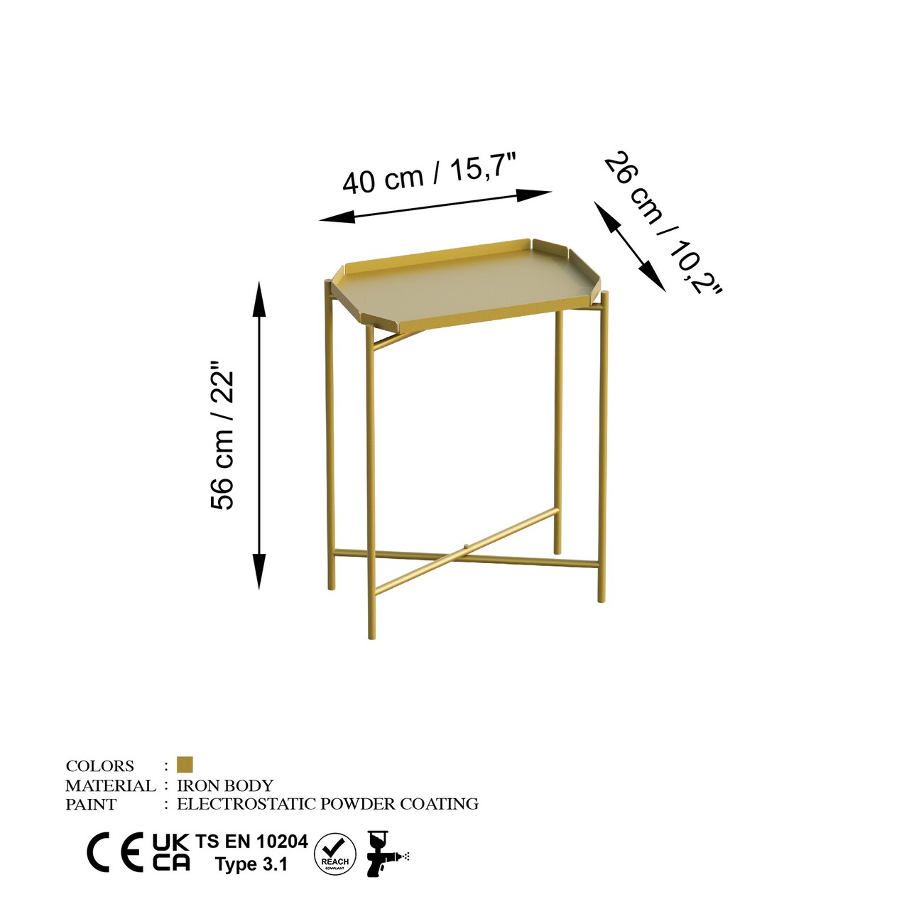Masuta de cafea, Cerritos, Shb-009-A, 26x56x40 cm, Metal, Auriu