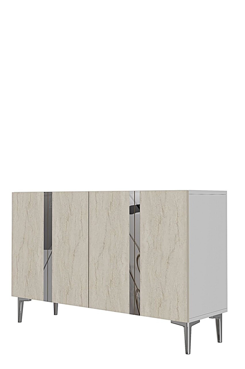 Consola, Hanah Home, Anka 120, 120x75x32 cm, PAL, White / Travertine / Silver — imaginea 4