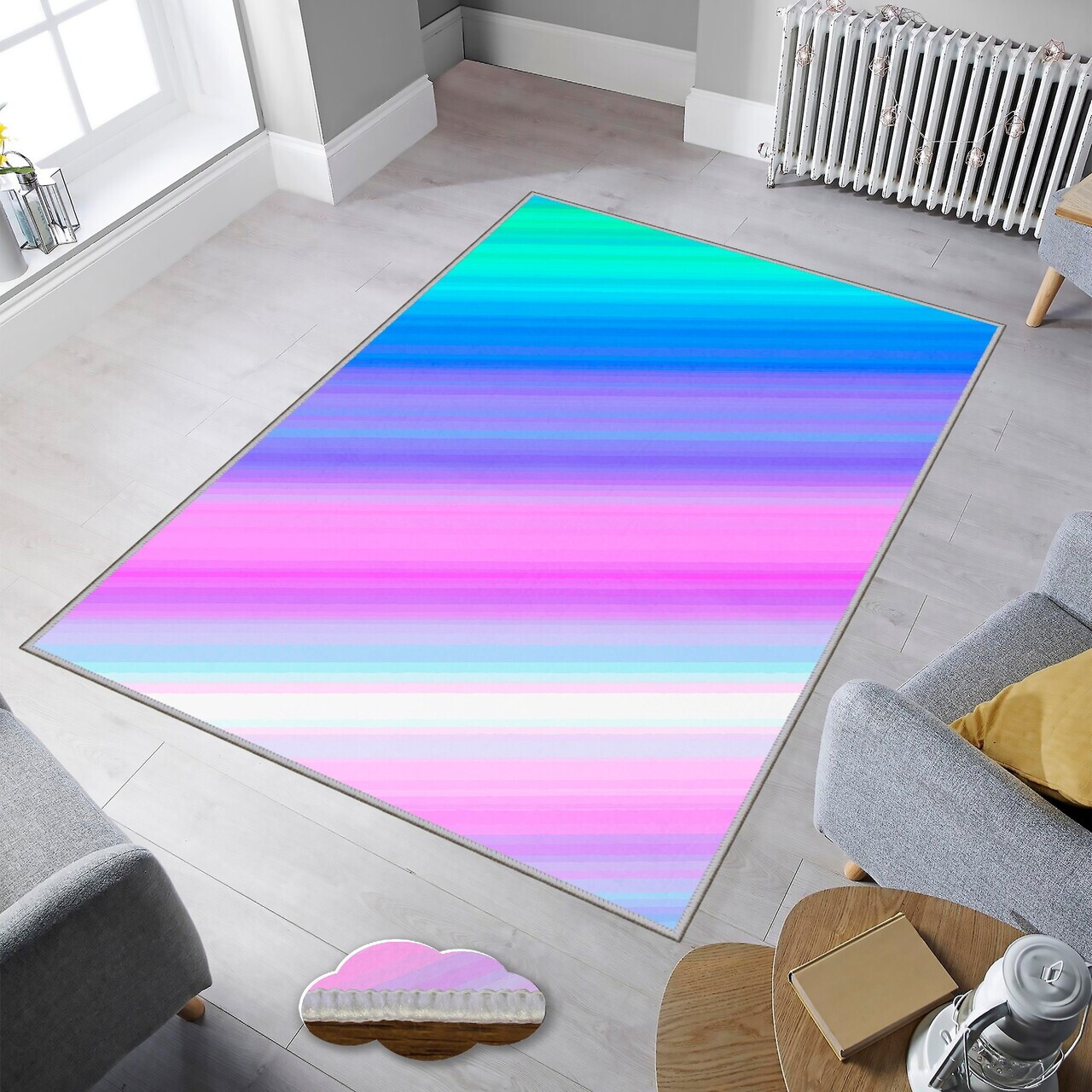 Covor Wookece490 80x200 cm Poliester Roz / Turcoaz / Fucsia / Albastru