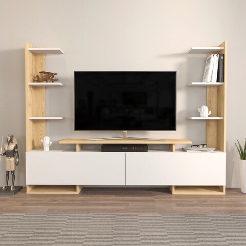 Comoda TV, Zena Home, Ava, 183.6x140x31.7 cm, PAL, Stejar alb mezoni.ro
