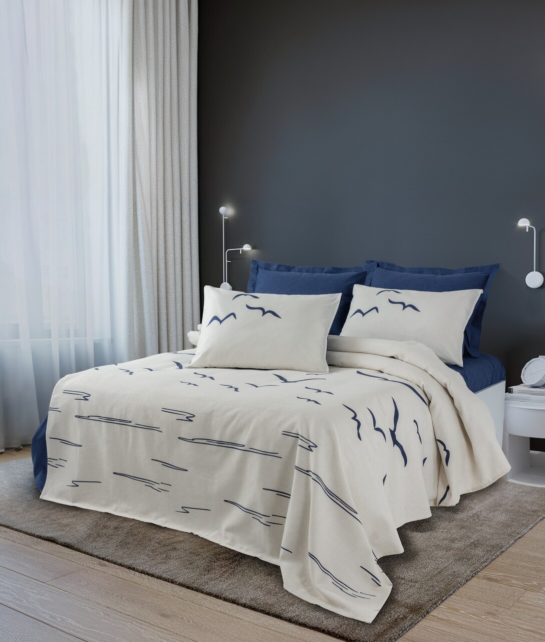 Cuvertura pique Single, Larum - Dark Blue, Cotton Box, 50% bumbac / 50% poliester