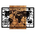 Decoratiune de perete, World Map 6-L, Dimensiuni: 70 x 96 cm, Nuc / Negru