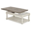 Masuta cafea lift top, Havalance, L.121 l.71 H.48/66, lemn de pin/pal, alb antichizat/grej