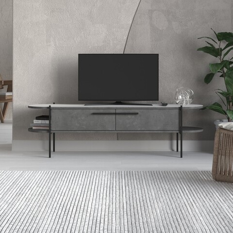 Comoda TV, Decortie, Otis, 160 x 45 x 35.6 cm, pal melaminat, gri/alb
