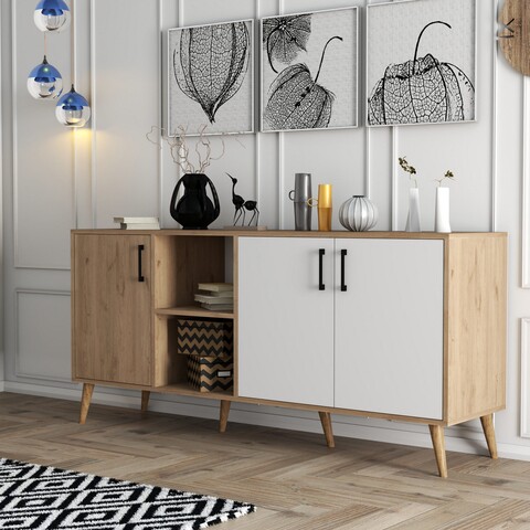 Consola, mezza, exxen, 180 x 80 x 45 cm, pal melaminat, stejar/alb