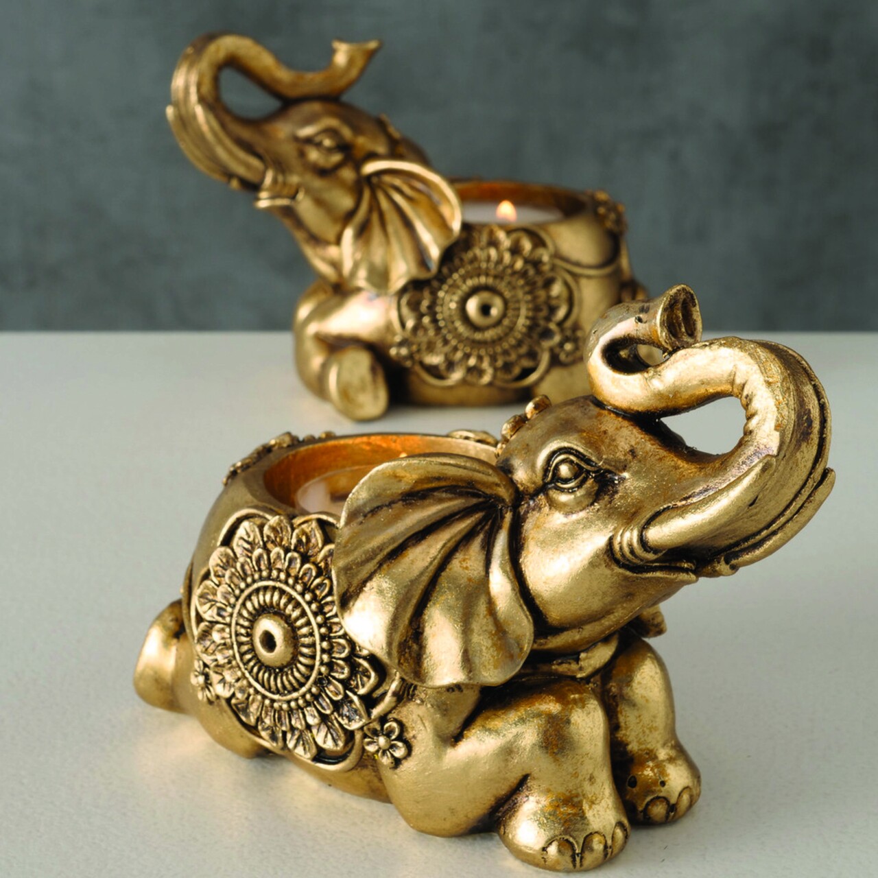 Suport Pentru Lumanari Elephant Tromina V1, Boltze, 12x8x10 Cm, Polirasina