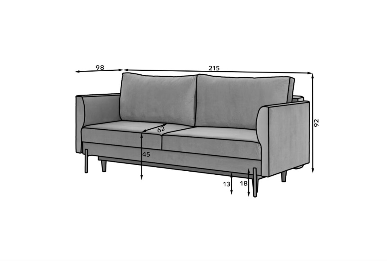 Canapea extensibila 4 locuri ELTAP, SO-REV-05FL, Revi, 215x98x92 cm, lemn/poliester, gri inchis