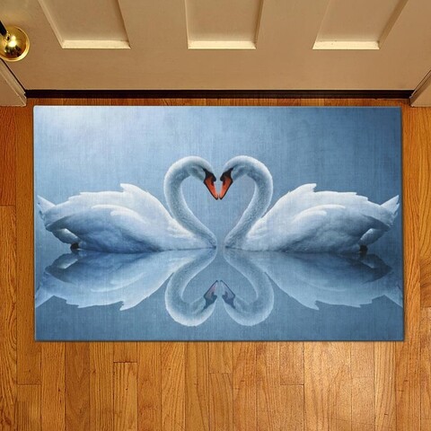 Covoras de intrare Swans, Casberg, 38×58 cm, poliester, alb/albastru Casberg