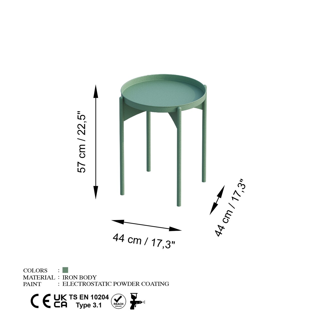 Masuta de cafea, Cerritos, Shb-002-E, 44x57x44 cm, Metal, Verde