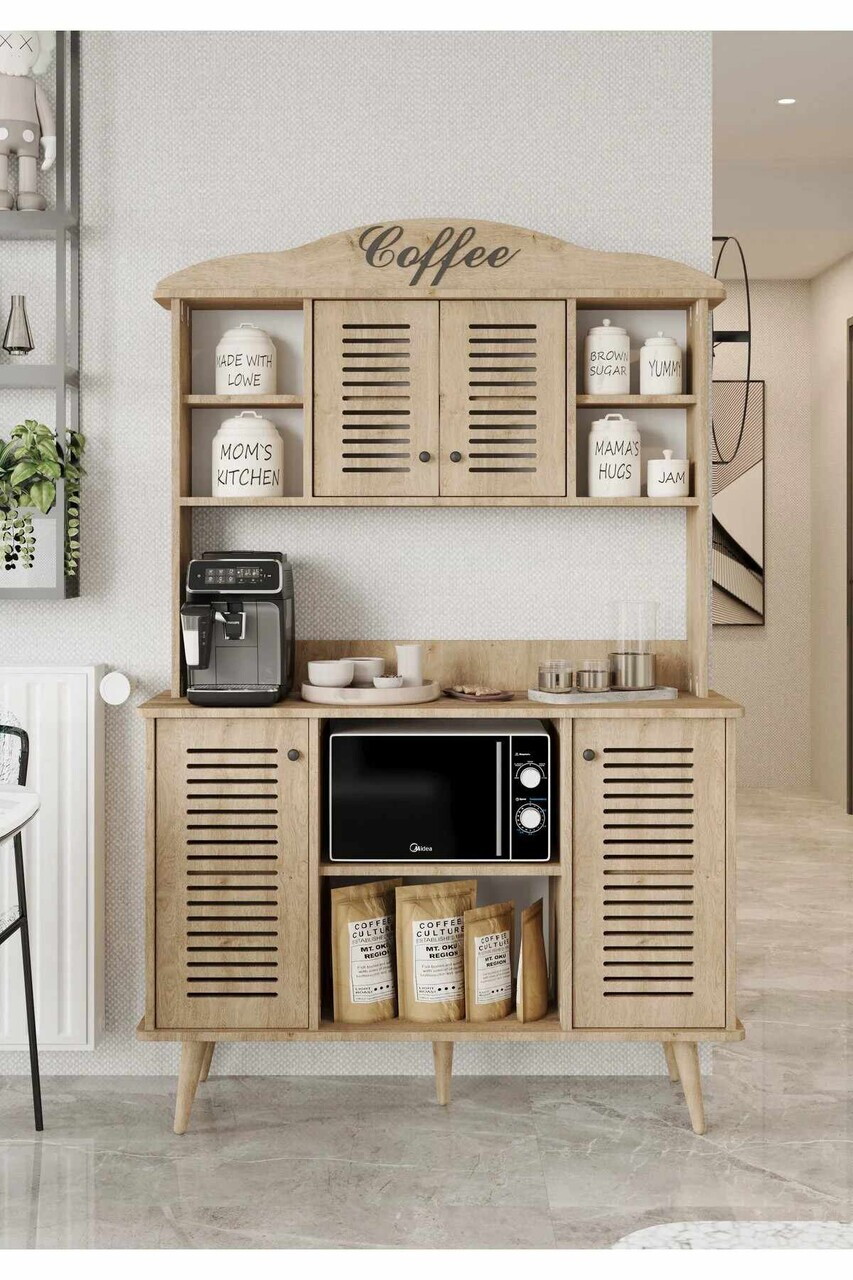 Dulap de bar pentru cafea, Hanah Home, Avior 120, 120x170x40 cm, MDF, Maro - view 2