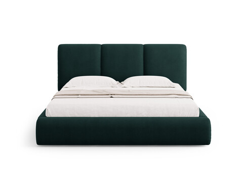 Pat tapitat cu somiera rabatabila si lada depozitare, 200x200 cm, Windsor & Co, Horizon, tesatura chenille, verde bottle