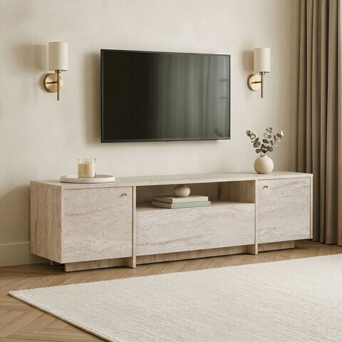 Comoda TV, Nordure, Alvar, 180x46x35 cm, Travertin