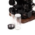 Set 12 recipiente pentru condimente si suport Lenne, Homla, 16x16x28 cm, sticla/lemn/inox, negru/maro