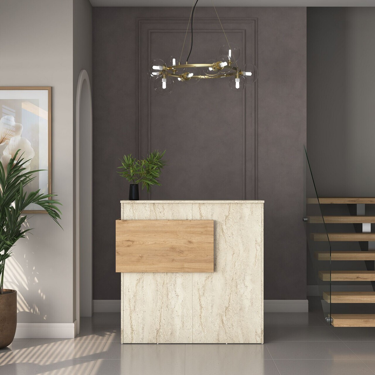 Masa de receptie, Hanah Home, MA105, 110x110x40 cm, PAL melaminat, Travertin / Nuc - view 2