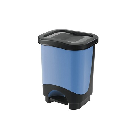Cos de gunoi Idea cu pedala, plastic, 24 L, negru/albastru