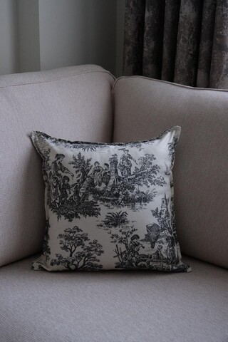 Husa de perna, BST061, 45x45 cm, 100% MATERIAL TEXTIL DE RAȚĂ, Alb/Negru